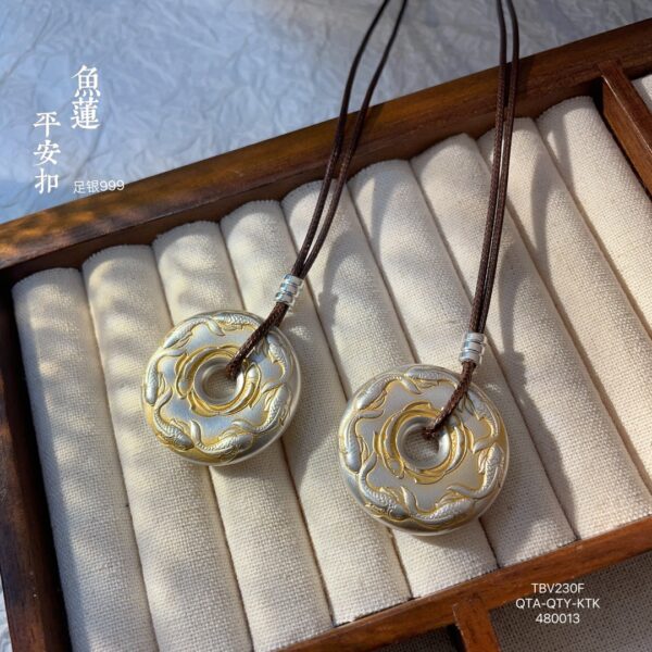 Fish and Lotus Peace Buckle Pure Silver Gilded Pendant